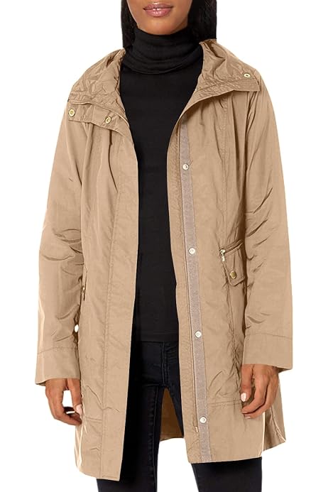 Cole Haan Women's Single Breasted Packable Rain Jacket with Removable Hood,  black, X-Small at Amazon Women's Coats Shop