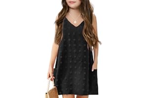 Batermoon Girls Swim Cover Up Swiss Polka Dot Summer Beach Dress V Neck Boho Cute Dresses with Pockets 4-14 Years