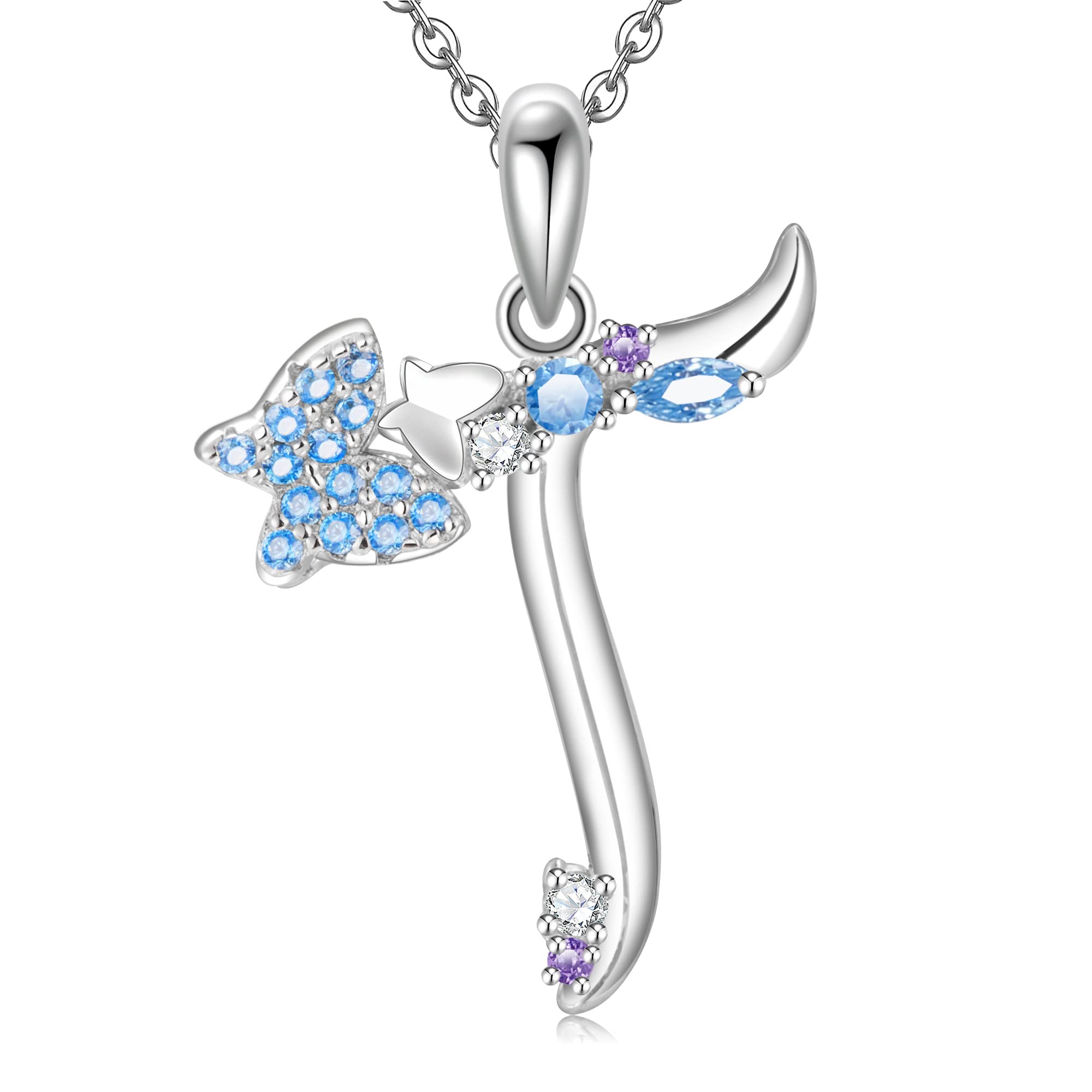Initial Necklace for Women 925 Sterling Silver Butterfly Letter Pendant Gift for Women