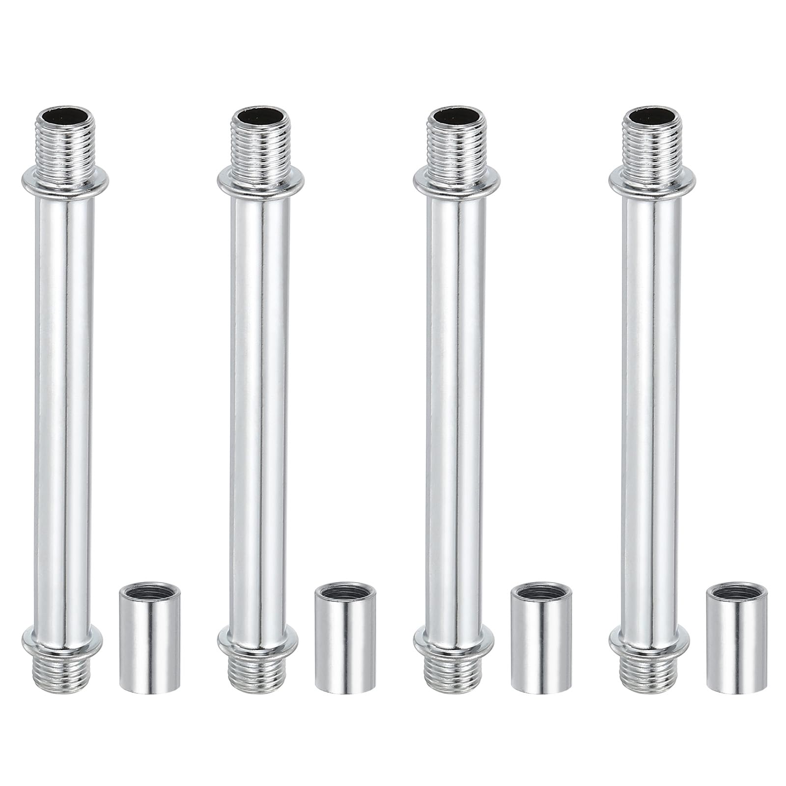 PATIKIL Straight Pipe Lamp Stems Rod Kit, 4Set M10 Carbon Steel 100mm(3.94") Long Double End Thread Rod with Coupling Nuts Sleeve Connector for Table Lamps Chandeliers, Silver Tone
