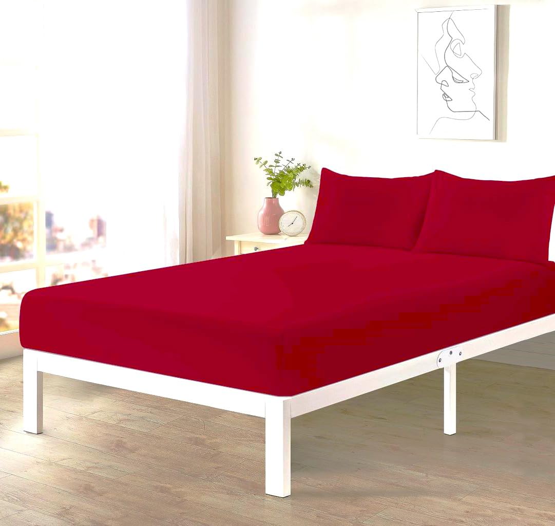 Dazzle Collection® Red Extra Deep Small Double Fitted Sheets 4FT Bed, 16"/40CM Deep Poly Cotton Easy care Machine washable (Deep Fitted Sheet Single Bed)