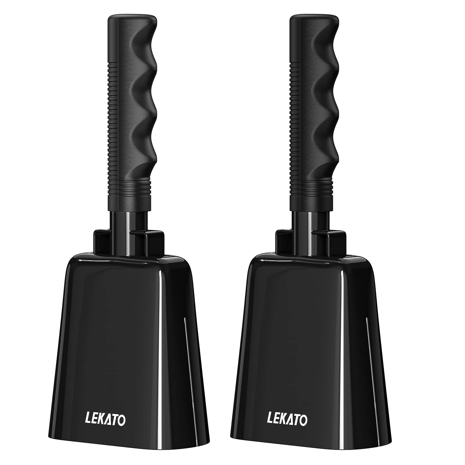 LEKATO 2 Pack 8 Inch Steel Cowbell with Handle – Loud Christmas Sleigh Bell for Cheering, Sports Games, Festive Parties & Holiday Events Gifts – Handheld Musical Multi-Purpose Bells (Black)