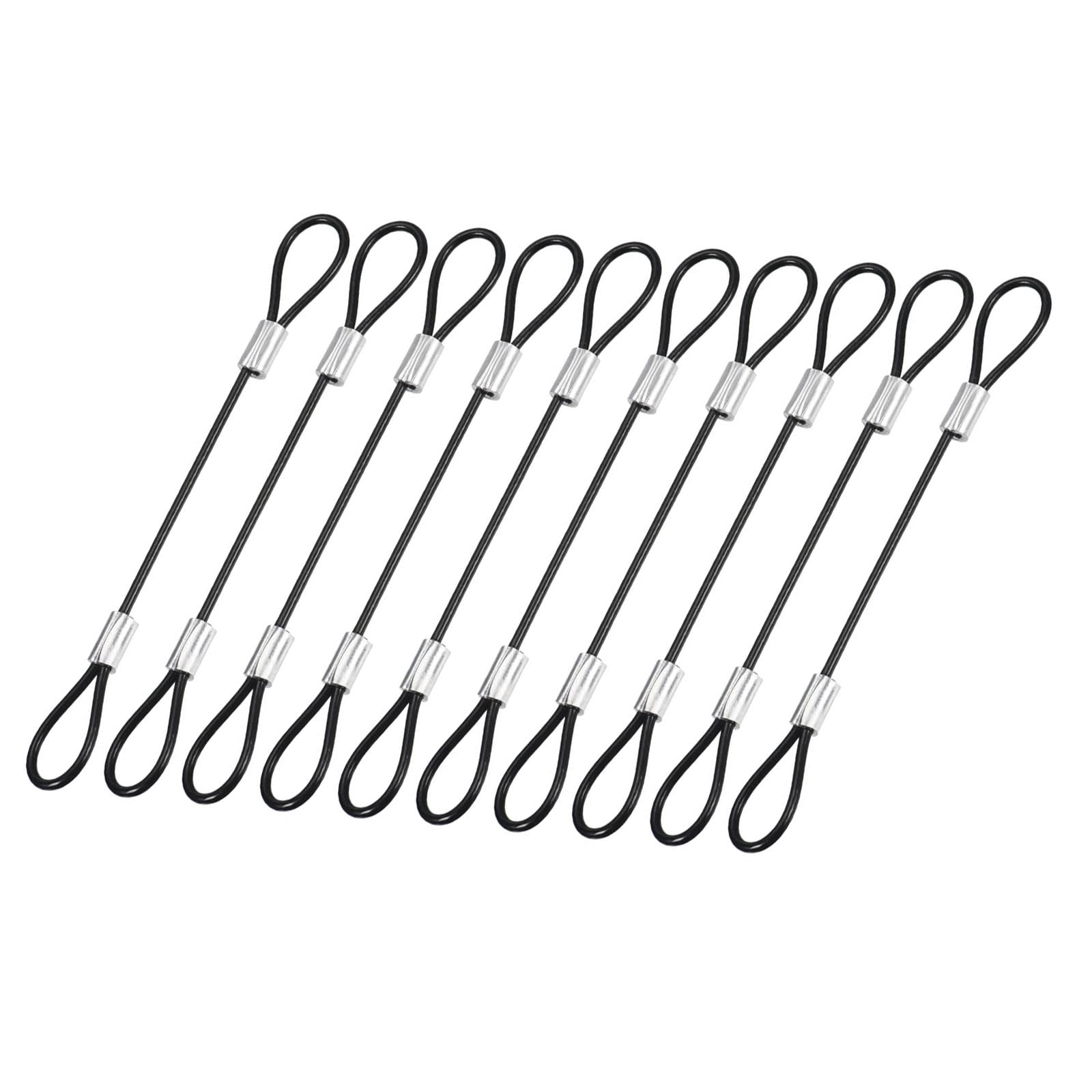 YOKIVE 10 Pcs Safety Cable Locks, Stainless Steel Security Wire Ropes with Double Loop | Great for Homes Doors Fences (Black, 4-Inch, 2mm Dia)