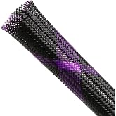 Expandable Braided Sleeving, PET Automotive Wire Loom, Flexible Cable Management for Audio Video and Other Home Device, Cord Protector from Pets (Black Purple, 1/8" x 25ft)