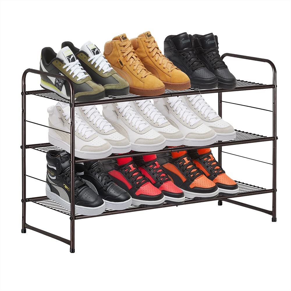 Fuleadture 3 Tier Shoe Rack Organiser, Quick Assembly No Tools Required, Holds upto 9-12 pairs Shoe (Bronze)
