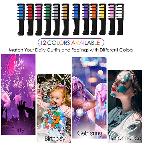 VSADEY 12 Color Hair Chalk for Girls Kids, Temporary Hair Chalk Color Comb with Shawl, Non-Toxic Washable Glitter Hair Color Kit for Makeup Party Cosplay Halloween Christmas Gift for Girls Kids Adult