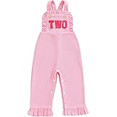 BULINGNA Baby Girl 1st 2nd Birthday Outfit Sleeveless Letters Embroidery Jumpsuit Overalls Corduroy Birthday Clothes