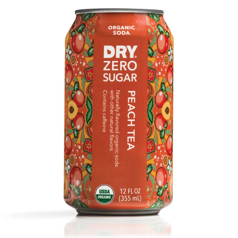 DRY Zero Sugar Peach Tea Soda 12 fl. oz cans, 18 Ct