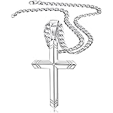 Besteel 925 Sterling Silver Cross Necklace for Men Women, 5MM Durable Stainless Steel Non Tarnish Cuban Link Curb Chain with Silver Cross Pendant, Mens Cross Crucifix Necklaces Jewelry 16-30 Inches
