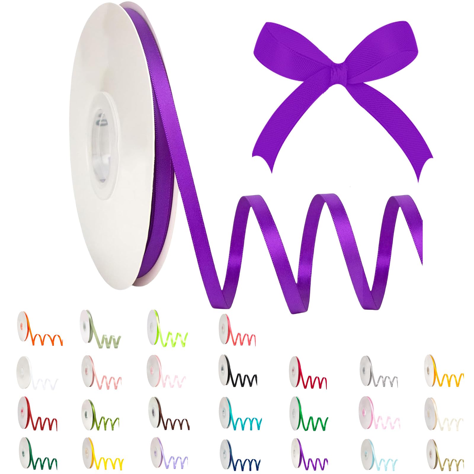 POPOYU 91m Thin Dark Purple Ribbon Satin 6mm Solid Color Fabric Silk Roll,Dark Wrapping and Bows for Gift DIY Crafts Hair Christmas Cake Wedding Balloons — image 1