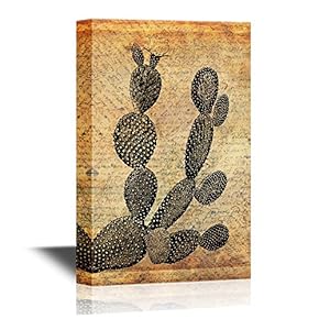 Canvas Wall Art - Cactus on Vintage Letter Sheet Background - Gallery Wrap Modern Home Art | Ready to Hang - 12x18 inches
