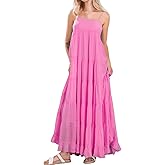 loveimgs Women Summer Spaghetti Strap Smocked Maxi Dress Tiered Ruffle Sleeveless Long Flowy Dress Beach Sundress