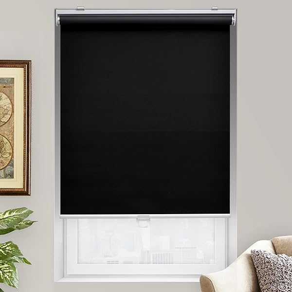 AOSKY CORDLESS ROLLER SHADES BLACKOUT BLINDS FOR WINDOWS ROOM DARKENING ROLLED UP SHADES WITH SPRING SYSTEM, UV PROTECTION WINDOW SHADES DOOR BLINDS FOR HOME AND OFFICE (23″ W X 72″ H, BLACK)