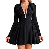 XinFSh Women's Sexy Fall Long Sleeve Mini Dress V Neck A-Line Corset Short Party Cocktail Dresses