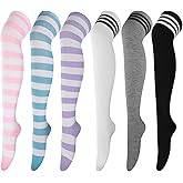AQOKKA Thigh High Socks for Women Striped Over Knee Thigh Socks Long Boot Thigh High Stockings Leg Warmers for Girls