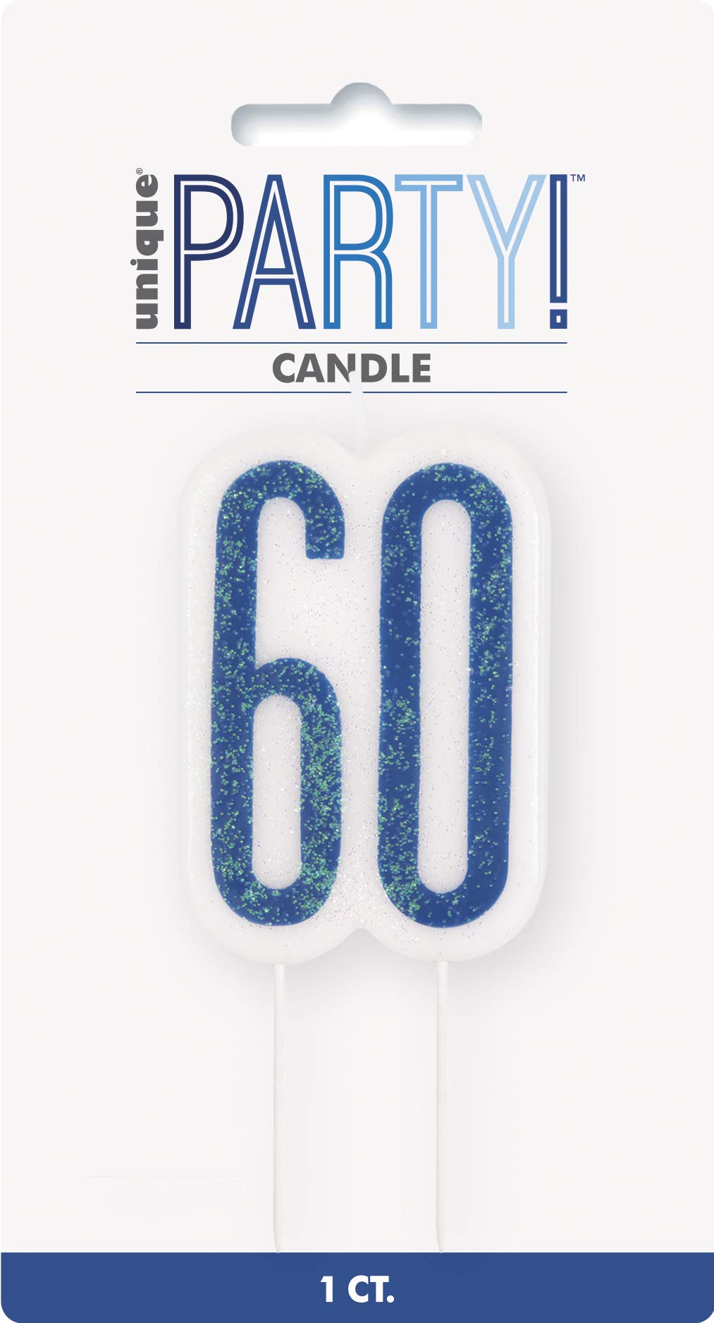 Unique 83883 Blue Glittery 60th Birthday Pick Candle 1 Pc, Age 60