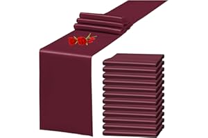 YMHPRIDE 12 Pack Burgundy Satin Table Runner 12 x 108 Inch Long Premium Table Runners for Wedding Party Events Decoration, Birthday Parties, Banquets Decorations, Graduations, Engagements