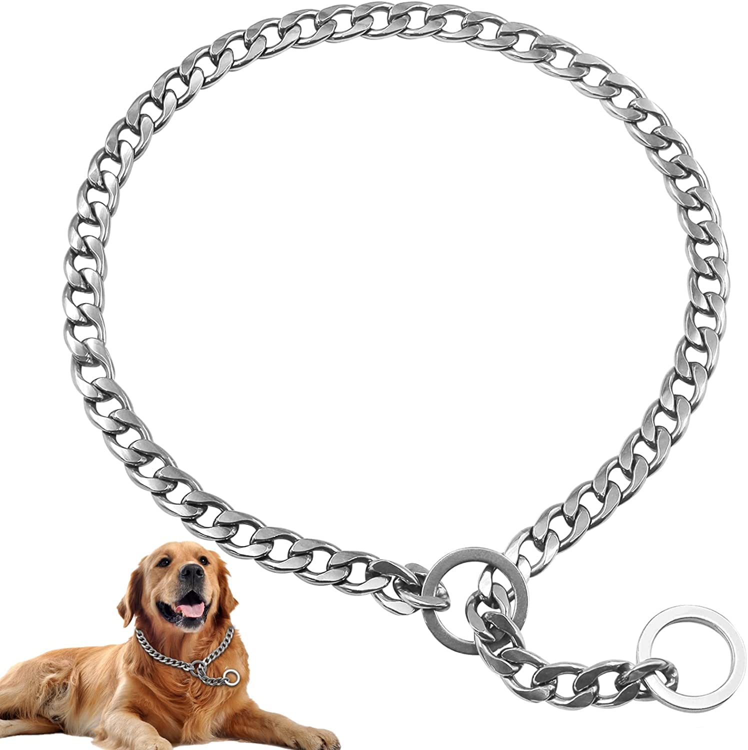 Chain Dog Training Choke Collar, Adjustable Stainless Steel Chain Slip Collar, Strong, Durable, Weather Proof, Tarnish Resistant Metal Chain, Best for Small Medium Large Dogs (M, Silver)