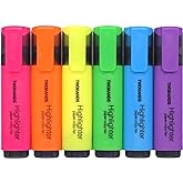 TWOHANDS Highlighters, Assorted Colors, Chisel Tip Marker Pens 6 Count | Large Ink Reservoir, Extra Long Marking, 20062