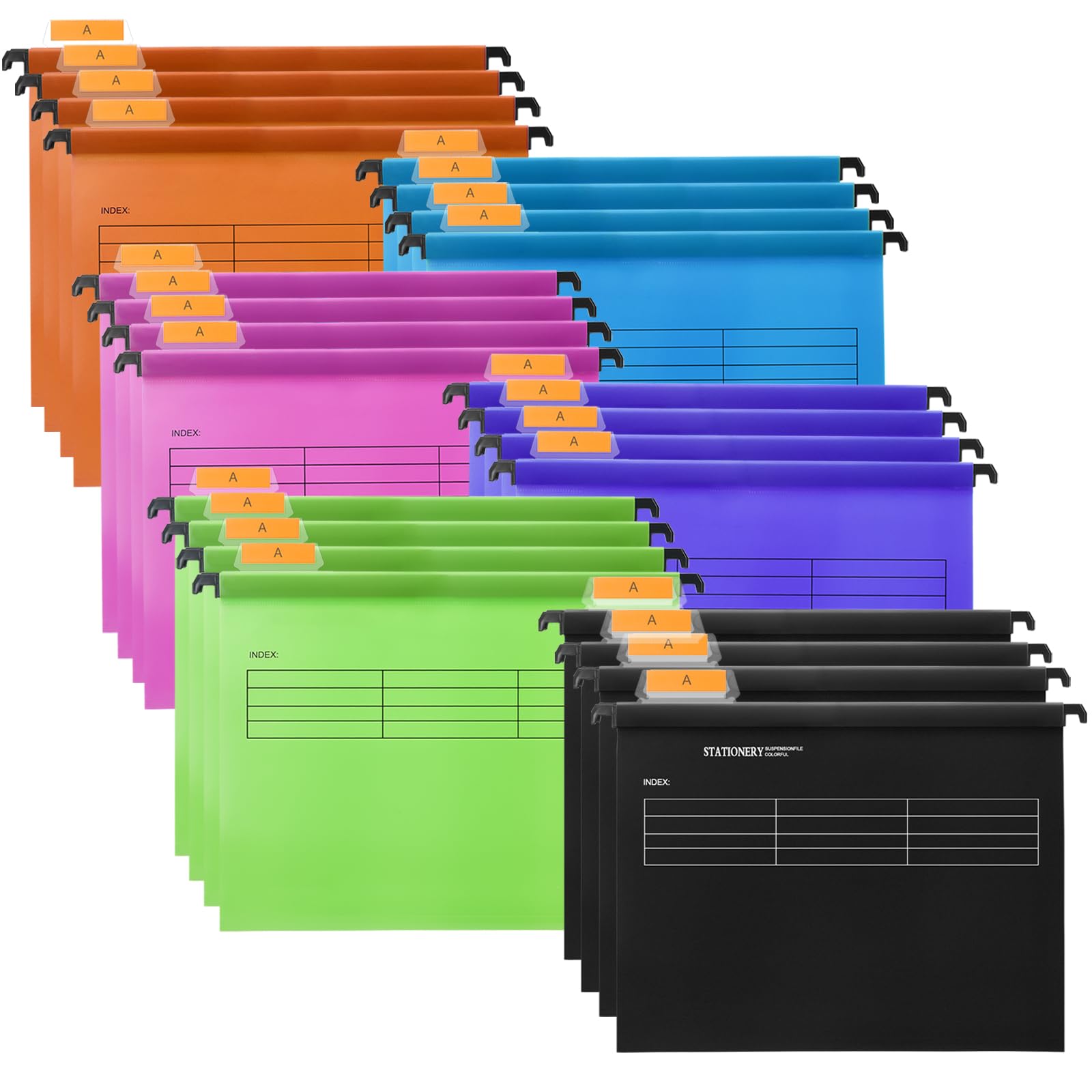 Hiziwimi 24Pcs A4 Suspension Files [Pack 24], PP Material Filing Cabinet with Tabs and Inserts,Filing Cabinet Hanging File for Office School Desktop File Storage, File Classification File Folder