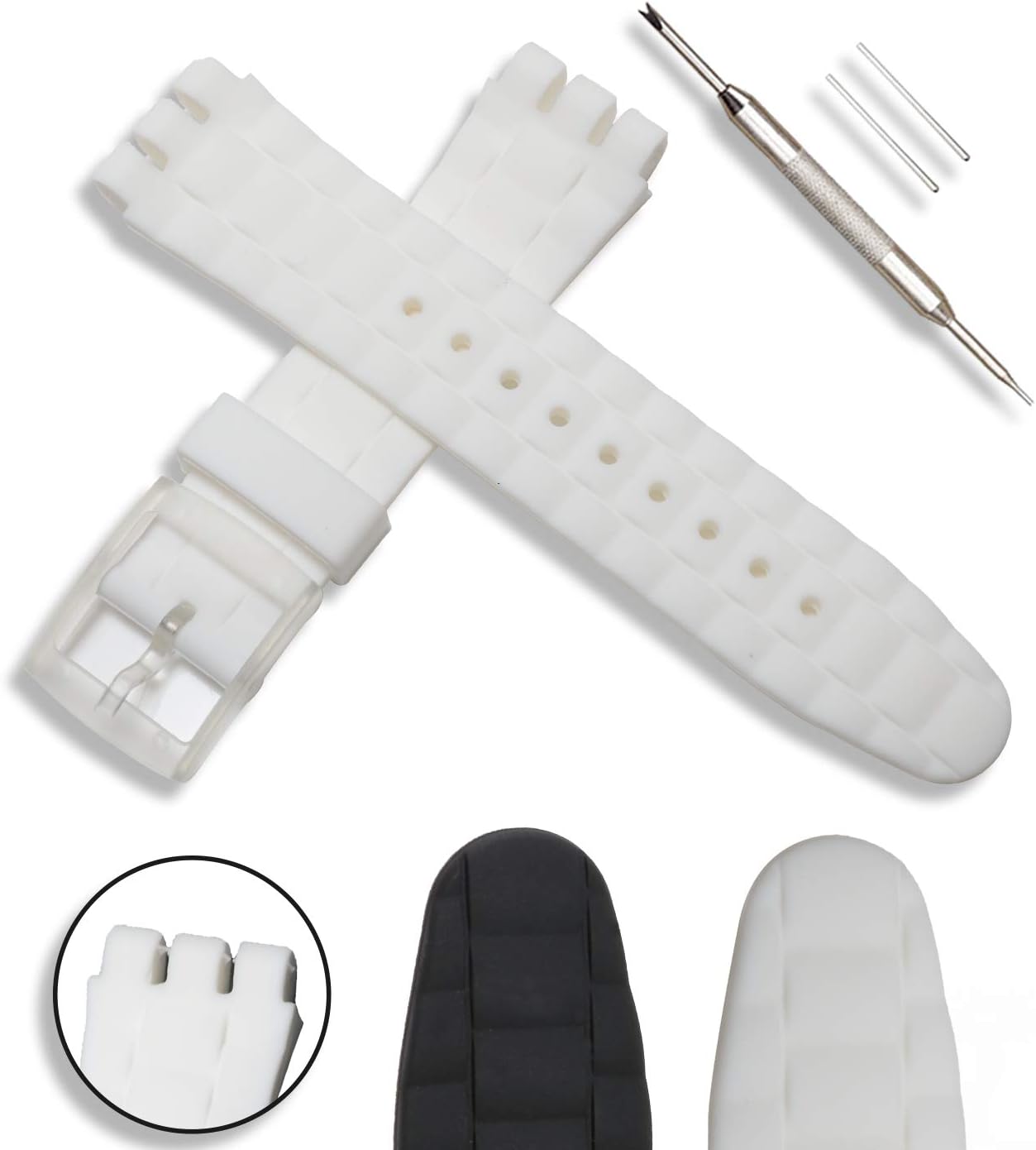 Waterproof Silicone Rubber Strap Cover with Accessories Set, Spring Bar Removal Tool, Watch Band , Non-Slip Surface, Replacement Wrist Watches, For Ladies and Men, Sport Face Skin 20mm