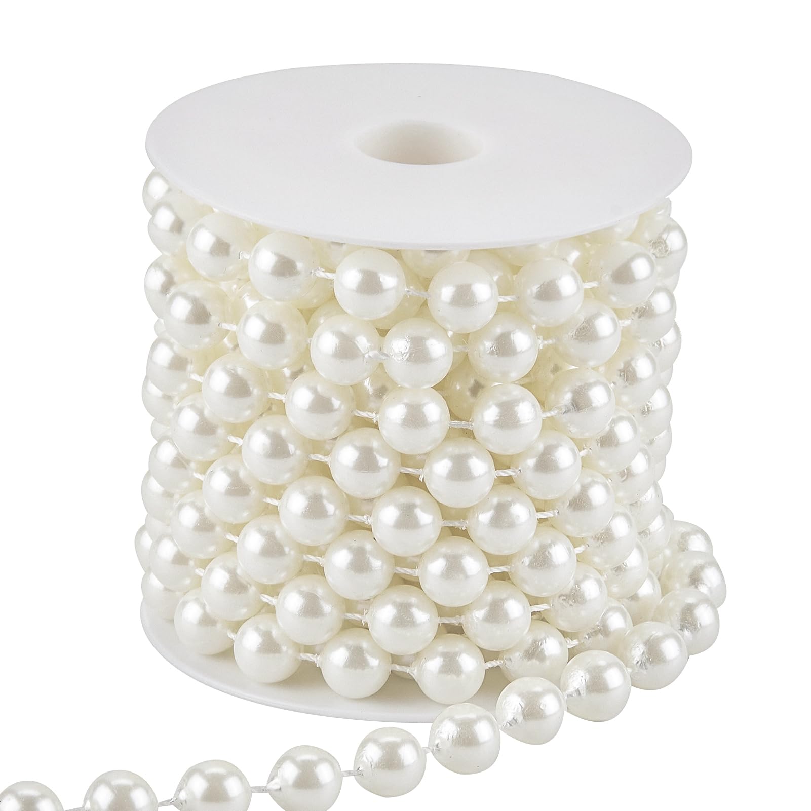 Photo 1 of 12mm Pearl Beads String, Ivory Pearls for Crafting Imitation Decorative Beads Garland 5.5 Yds, Wedding Party Valentine Christmas Tree Decorations