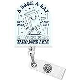 A Book A Day Keeps The Mental Breakdown Away Badge Holder Retractable 1.6 Inches Book Lover Bookworm Book Club Reading Alligator Clip/Belt Clip, Acrylic Material, Badge Reel, Lanyard ID Cards Holder