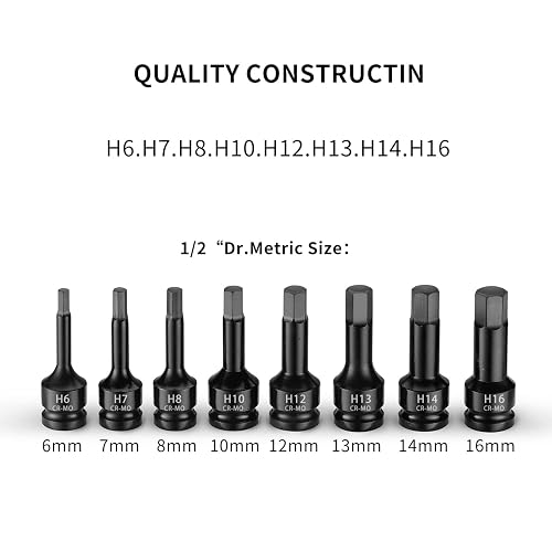 7/16 Hex Impact Bit Socket – 1/2 Inch Drive, SAE, Cr-Mo Steel, Color-Coded, With Pinhole Lock, For Impact Drivers & Hand Ratchets