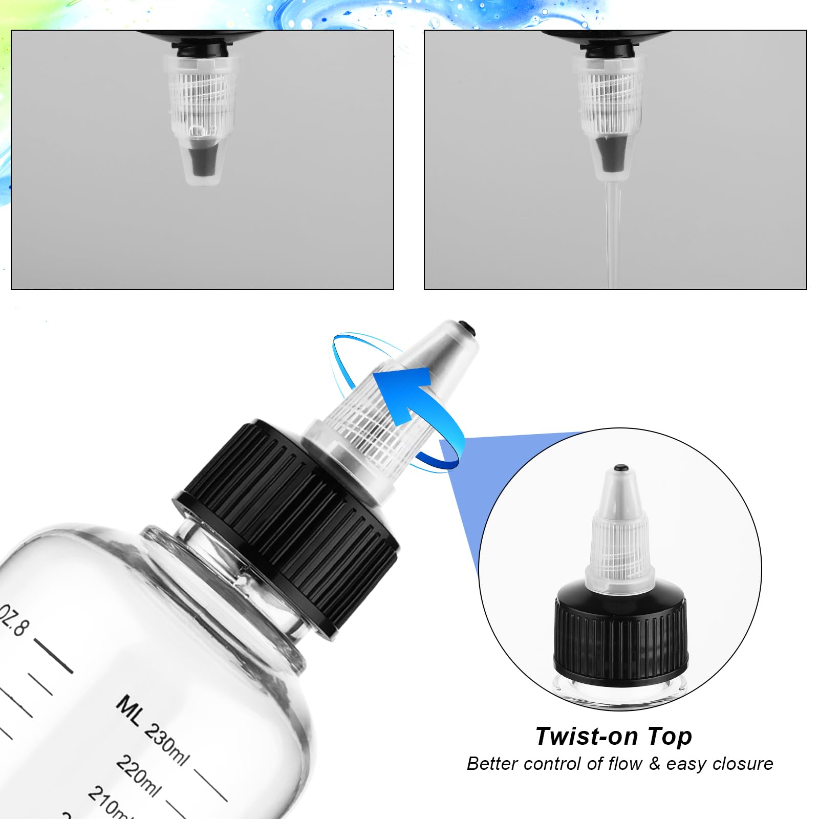2 Pack Applicator Bottle for Hair 8.5oz Soft Squeeze Empty Oil Dispenser Hair Color Applicator Root Hair Dye PET Plastic Refillable Bottles for Salon Sylist with Graduated Scale and Twist Top