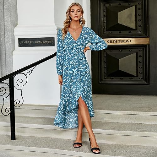 berrygo women's boho v neck ruffle floral wrap maxi dress Long Sleeve Print Tiered Fall Chiffon Long Flowy Dress Blue M in Kenya __label: BESTSELLER Short Sleeve Boho Dresses Kynlee Polka Dot Mini Rental Type:3 days