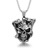 Klapgo Gothic Skull Snake Necklace for Men Women Stainless Steel Silver Tone Link Chain Punk Retro Gothic Halloween Biker Mens jewelry Pendant Necklace Punk
