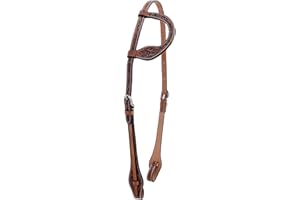 Majestic Ally Horse Headstall, Natural, Super Leather, Antique, Tooling, Quick Bit Change Western Headstall (Single Ear, Full