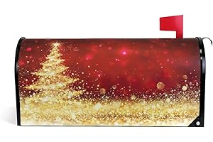 ALAZA(MAILBOX COVER) ALAZA Golden Glitter Christmas Tree Red Magnetic Mailbox Cover Standard Size for Garden Yard Outdoor Decorations-18 x 20.8"