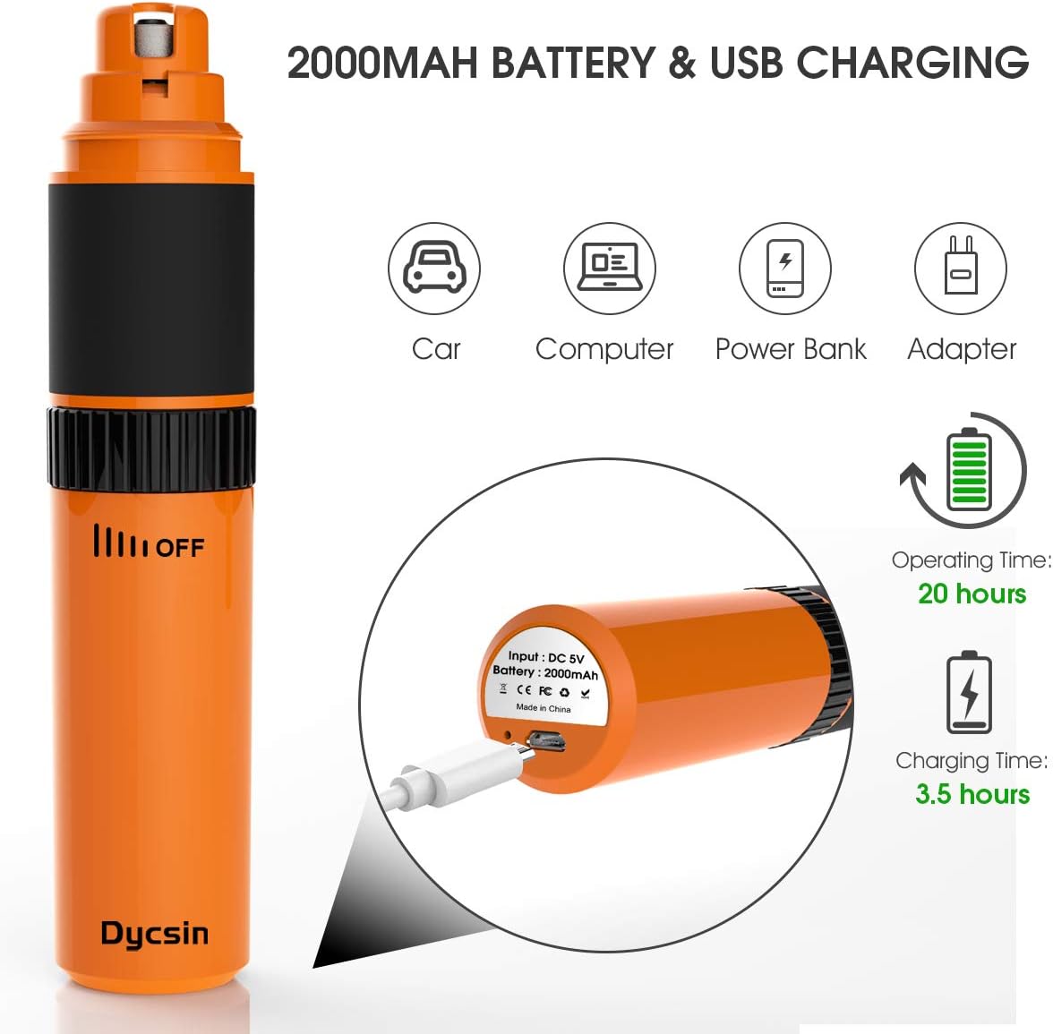 Dycsin Dog Nail Grinder Quiet Electric Pet Nail Trimmer Clipper Rechargeable with 20h Working Time Stepless Speed Paws Grooming for Large Medium Small Dog Cat : Pet Supplies