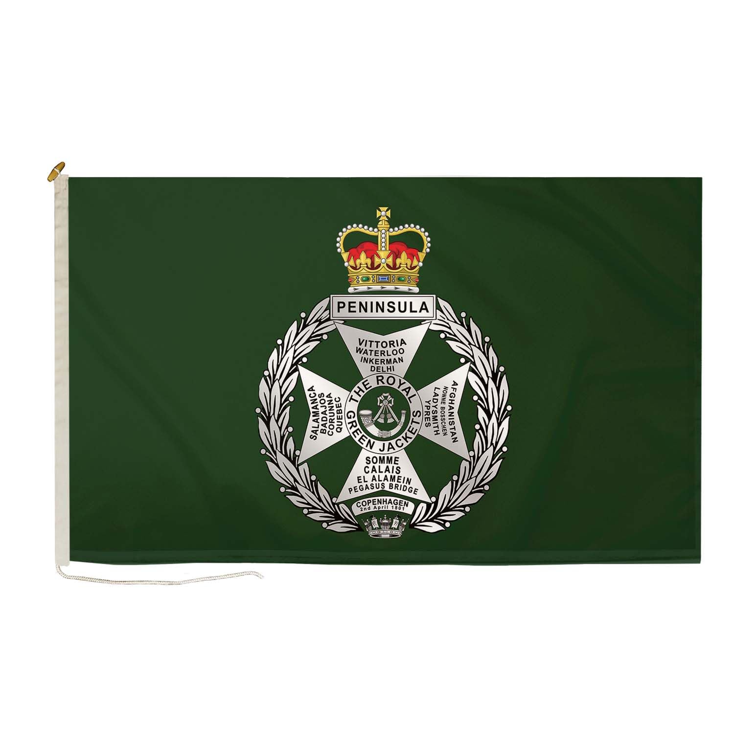 DuraFlag Royal Green Jackets (RGJ) 3ft x 2ft Flag Premium Quality With Rope & Toggle Reinforced Stitching 90cm x 60cm British Army Regiment Flag Heavy Duty Polyester Weatherproof Fade Resistant
