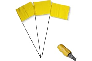 YS YUSON 50 Pack Yellow Marking Flags, Yard Flags for Lawn, Garden, Landscape, Survey, Irrigation, Sprinkler, Dog Training, (High Visibility PVC, Steel Wire, Writable, 15x4x5 Inch)