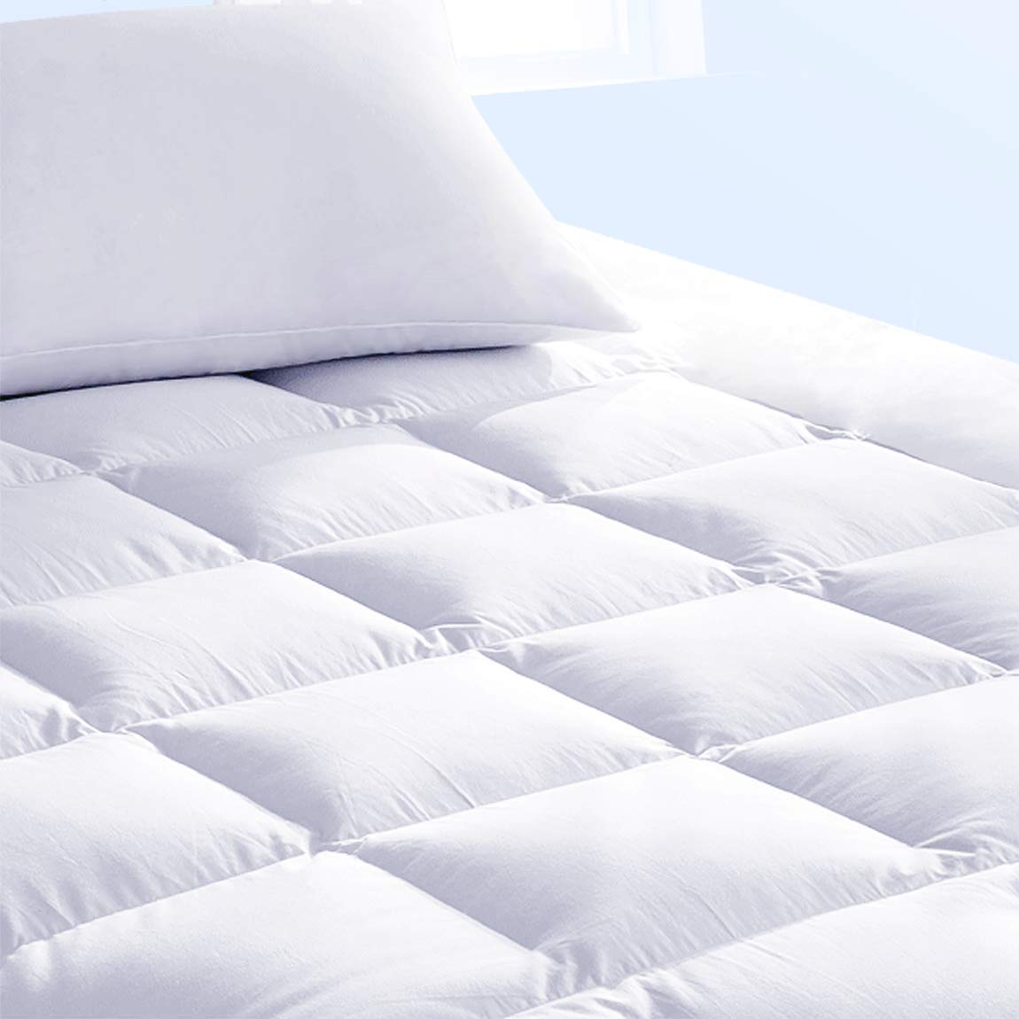 Pure Brands California King Mattress Topper & Mattress Pad Protector in One Quality Plush Luxury Down Alternative Pillow Top Make Your Bed Luxurious 18" Deep Pocket
