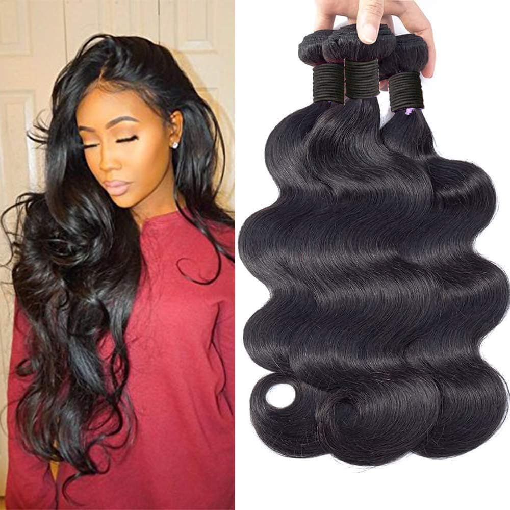 Brazilian Virgin Hair Body Wave Natural Black Hair Extensions 100% Unprocessed Virgin Brazilian Body Wavy Human Hair Weave 3 Bundles Brazilian Body Wave Human Hair 16"