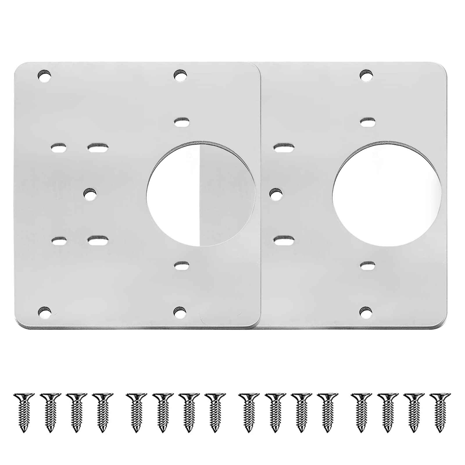 FBFL Stainless Steel Concealed Cabinet Hinge Repair Plate Kit, 2 pcs, Silver, With Hole, Door Mount