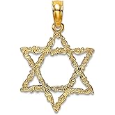 JewelryWeb 16mm 14k Gold Religious Judaica Star of David With Scroll Design Jewish Pendant Necklace for Women