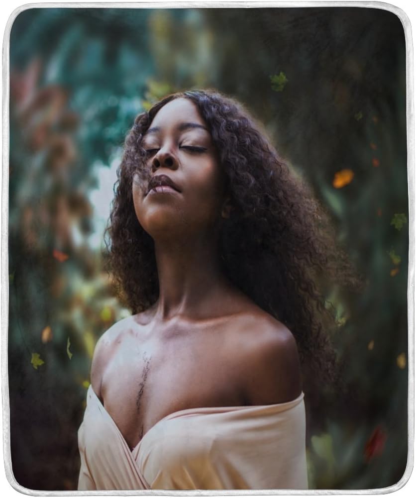 TSWEETHOME Fleece Blanket Super Soft Warm Fuzzy Anti-Static Double-Sides Reversible Lightweight Bed or Couch Sofa Blanket with African Sexy Girl Throw Blanket (50"x60")