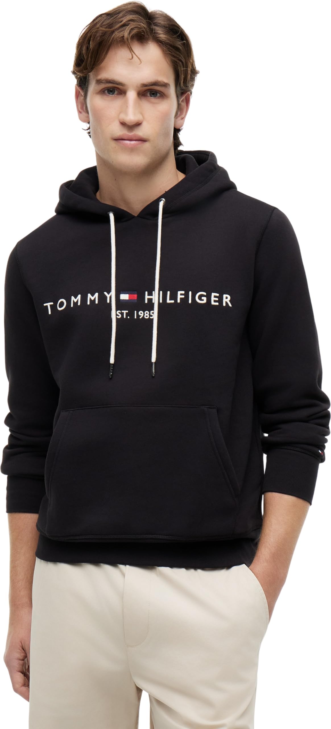 Tommy Hilfiger Herren Hoodie Core Tommy Logo mit Kapuze, Schwarz (Jet Black), L