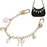 WQVSHRO Bowknot&Pearl Enamel Bag Chain 13.7'' Purse Chain Pendant Decorative Star Charms Shoulder Handle for Handbag Wallet Messenger Bag