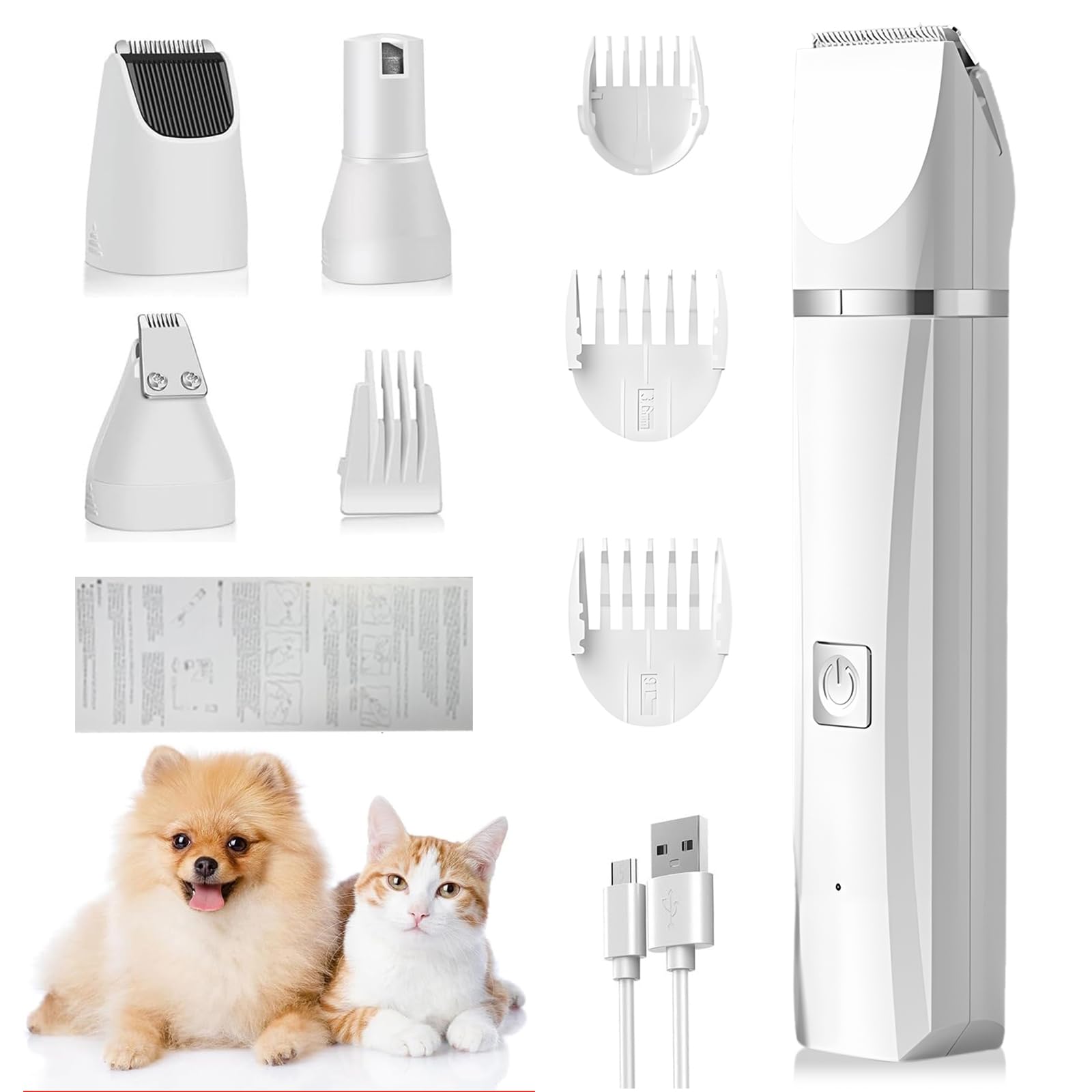4 in 1 Dog Clippers with Paw Trimmer and Nail Grinders for Dogs, Cats and Small Pets - Trims Hair Around Paws, Eyes, Ears, Face, Rump