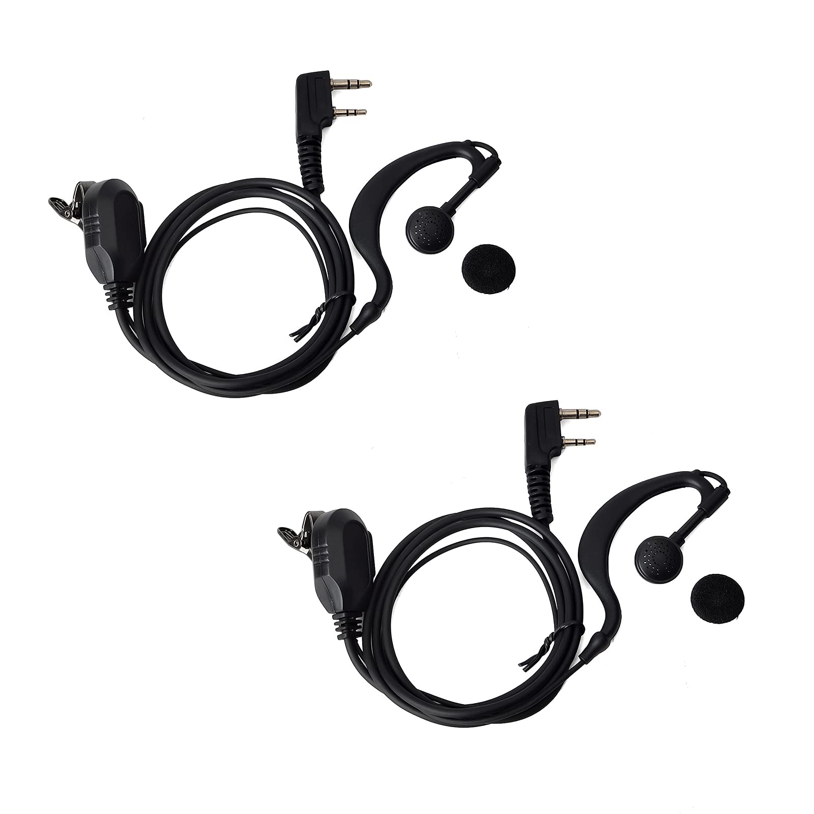 UAYESOK G Shape Walkie Talkie Earpiece Security Headset with Push-To-Talk Microphone for 2 Pin Kenwood Baofeng UV-5R UV-82 Midland Wouxun 2 Way Radio (Pack of 2)