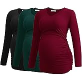 Smallshow Women's V-Neck Maternity Shirt Clothes Long Sleeve Ruched Pregnancy Top