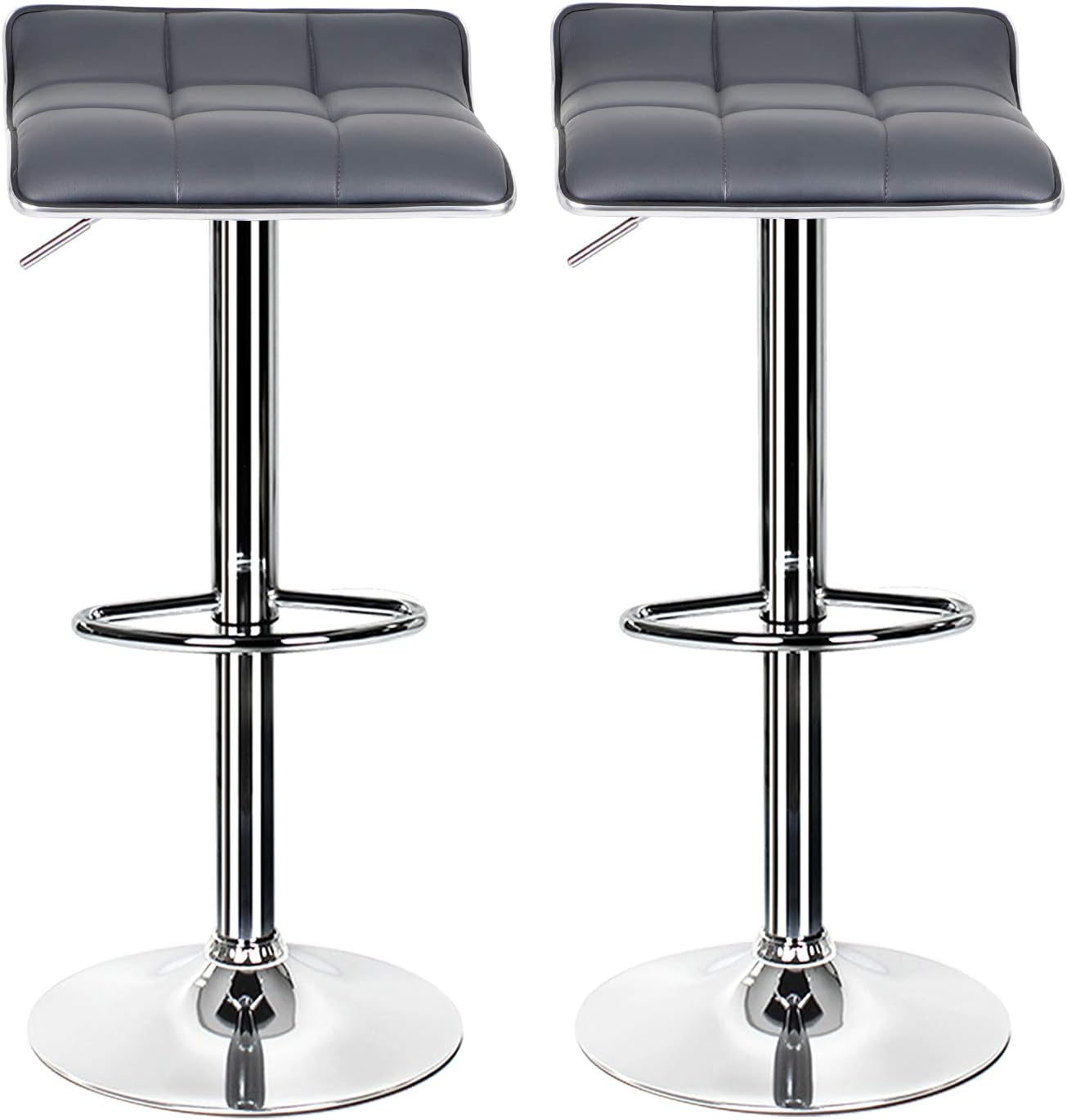 Joolihome Bar Stools Set of 2 pcs, Height Adjustable Bar Chairs with Footrest and 360° Swivel Gas Lift, Breakfast Dining Stools for Home, Kitchen, Counter, Office, Cafe (Grey-PU)