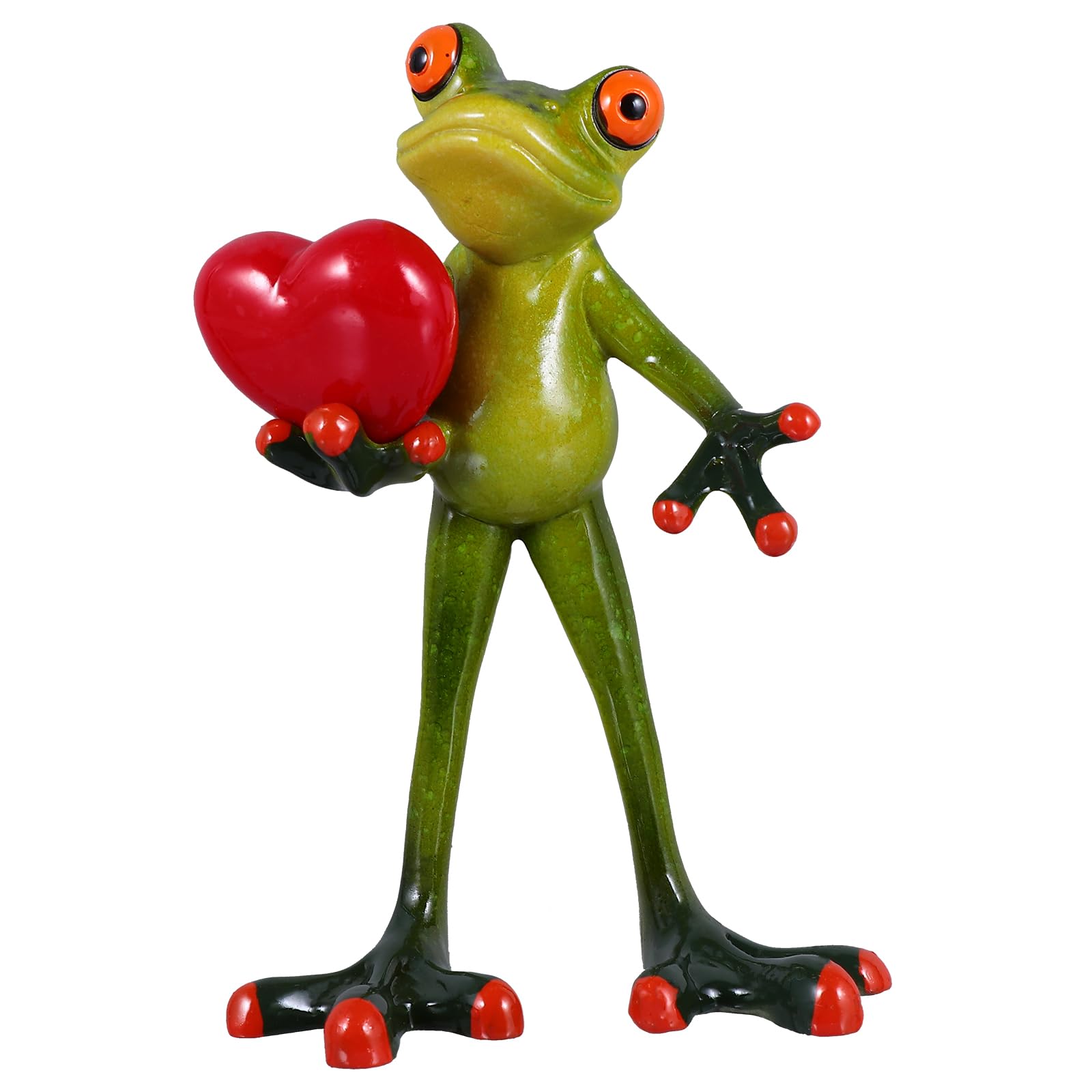 TOYANDONA Resin Frog Statue Green Frog Personalized Animal Figurines with Heart Model Ornament 14. 5x9x5cm for Garden Home Office Decoration