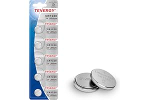Tenergy CR1220 3V Lithium Button Cell Battery, for Keys, Watches, Accessories, 5 Count