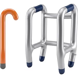 2 Pcs Inflatable Walker and Cane Costume Prop Set,100 Days of School Costume Prop Gag Gifts Fake Cane Blow Up for Halloween,C